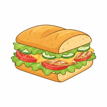 Flat vector illustration of a fresh vegetable sandwich isolated on a white background