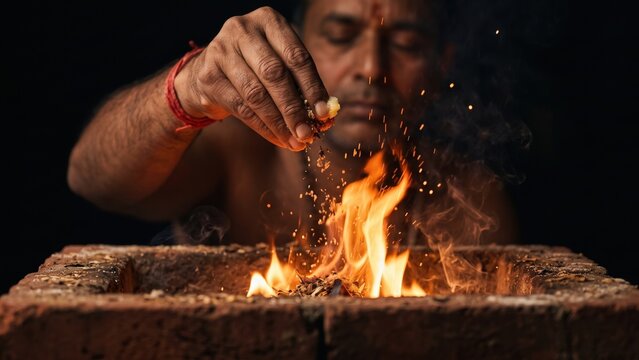 Sacred Havan Fire &ndash; Hindu Ritual Offering Ceremony