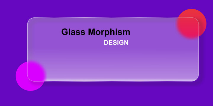Abstract glass morphism design element with a translucent frosted glass card on a vibrant purple background
