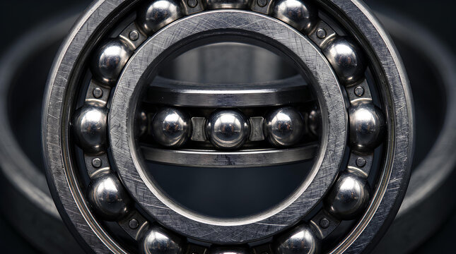 Open race of a deep groove ball bearing with steel balls seen straight on