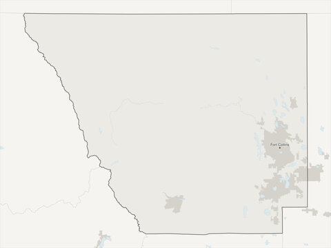 Fort Collins-Loveland metropolitan area vector map with county boundaries, urban footprint and hydrography, Colorado, USA