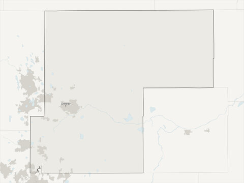 Greeley metropolitan area vector map with county boundaries, urban footprint and hydrography, Colorado, USA