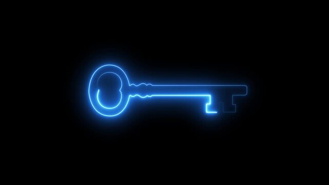 Glowing neon line Key icon isolated security privacy password protection safety animated. Neon key Animation Home Protection, Privacy, Safety and Digital Security 4K Loop..