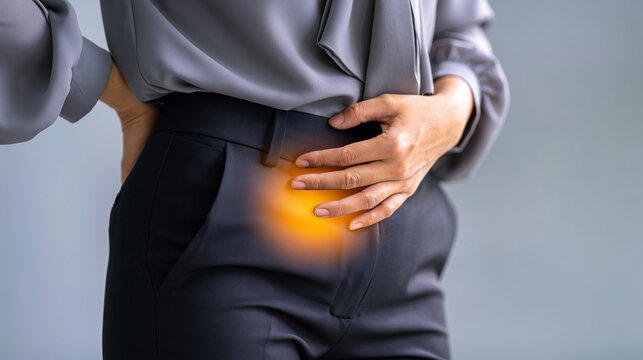 Woman suffering from lower abdominal pain highlighting pelvic discomfort and healthcare concept