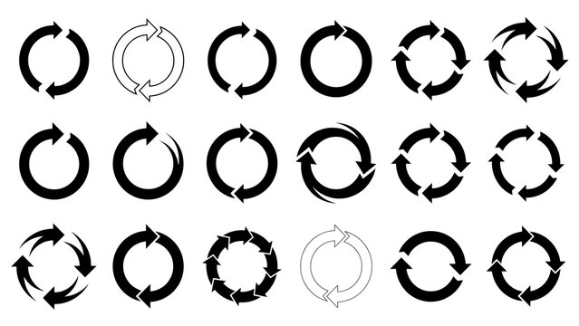 Collection of hand drawn circular refresh arrow icons with handdrawn business management workflow isolated collection