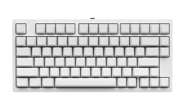 Sleek white mechanical keyboard with blank keycaps presented on a clean white background under bright studio lighting embodying a modern minimalist aesthetic.