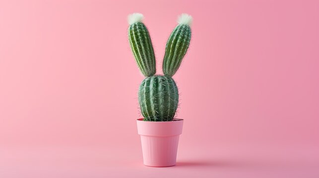 Bright Pink Background Showcases Central Cactus in Cute Pink Pot