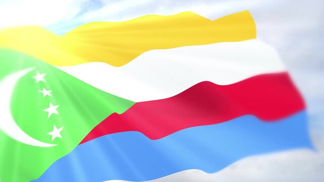Comoros Flag Seamless Loop 4k 60fps on Sky Background