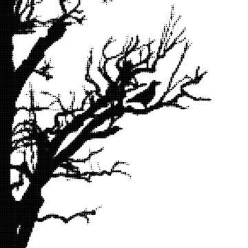 Silhouette of bare tree branches against light sky illustration