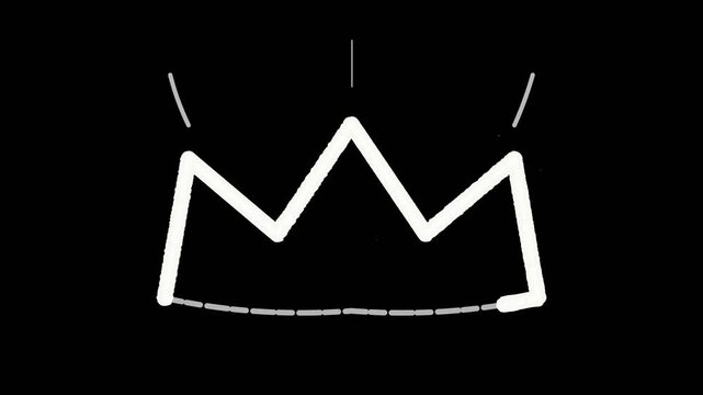 Animated Chalk Crown Drawing | Hand Drawn White Doodle Sketch on Black Background | 4K Motion Graphic