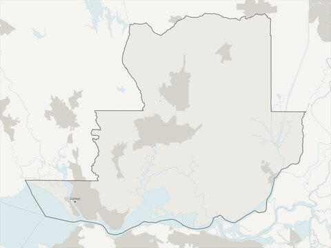 Vallejo metropolitan area vector map with county boundaries, urban footprint and hydrography, California, USA