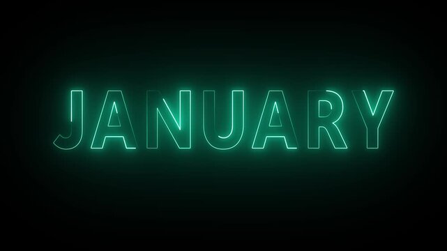 Neon January text animation on black background. january month neon line text concept. January neon looping animation. first month of year