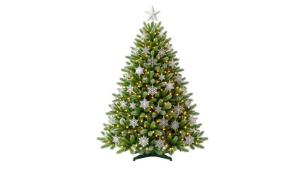 Fototapeta premium Decorated christmas tree with golden lights and ornaments isolated on transparent background