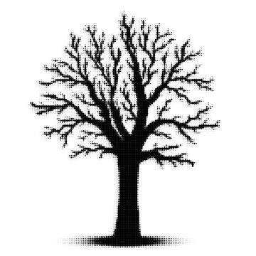 Black and white bare tree silhouette graphic design illustration