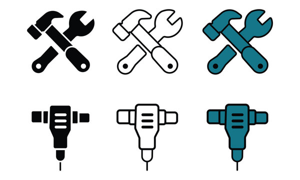 Hand Tools Set Featuring Hammer Wrench And Drill Icons