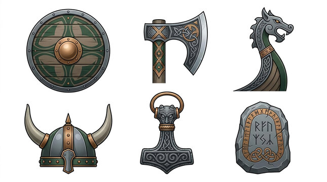 Ancient Viking warrior and Norse mythology artifact set.