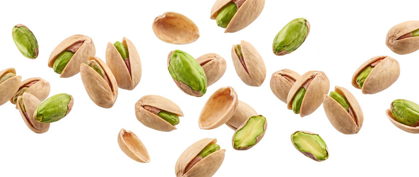 Pistachios Falling In Air On Transparent Background