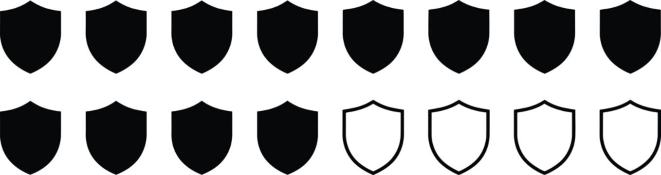 A set of shield icons representing progress or security levels with some filled and some empty outlines