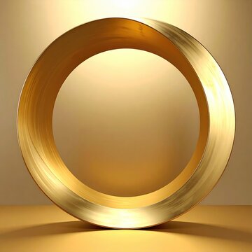 A polished gold Mobius strip forms a circular illusion against a soft gradient