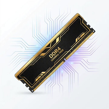 DDR4 RAM computer memory module on circuit background.