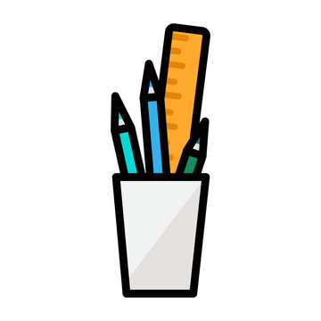 Stationery cup icon symbolizing office supplies, writing tools, workplace organization, creative workspace, and desk accessories