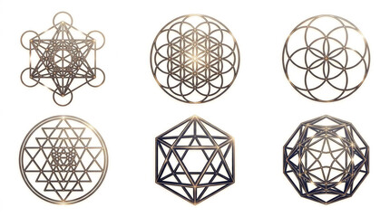 Fototapeta premium Gold sacred geometry symbols on white background.