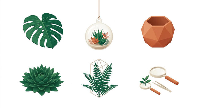 Isometric indoor plants succulents and gardening tools collection