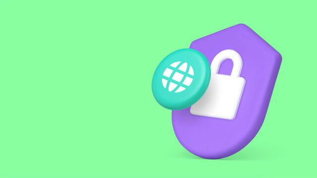Global internet information safety protection 3d icon banner copy space vector illustration. Cyberspace connection VPN safe data streaming online cyber security privacy web networking