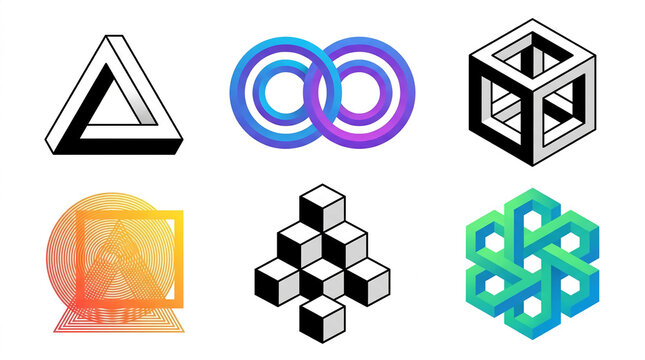 Optical illusions and impossible geometric shape set.