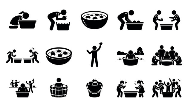 Apple bobbing game icons set
