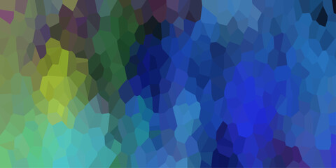 Fototapeta premium Abstract mosaic of irregular polygons in shades of blue, green, yellow, and purple, evoking a crystalline or stained glass effect