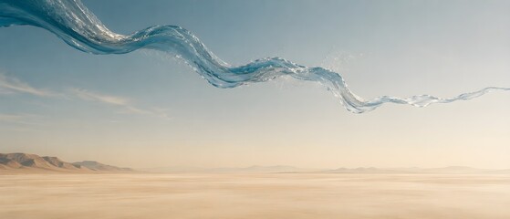 Naklejka premium Ribbon of Water Flowing Through the Sky Above a Desert