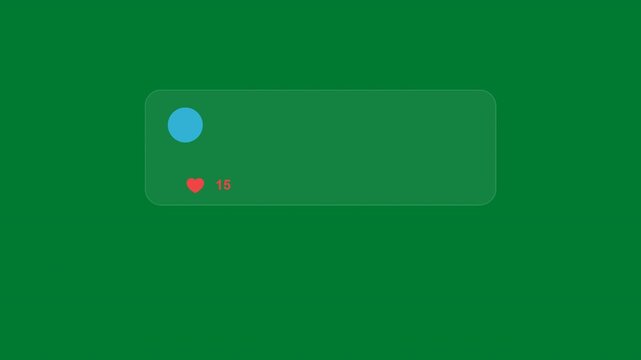Animated heart like reaction social media interaction overlay on green background, notification