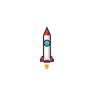 Pixel art rocket ship animation sequence during launch
