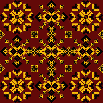 Ethnic Geometric Pixel Ornament Seamless Pattern Vector from KawiKan.