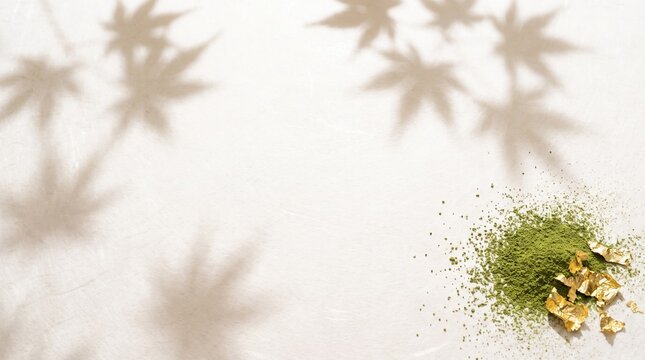 紅葉影と抹茶粉の和紙背景 matcha washi background