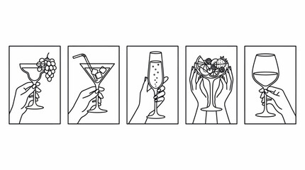 Fototapeta premium Drink Glass Hand Icon Set for Cocktail and Beverage Design