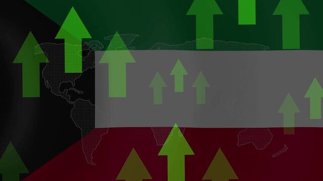 Kuwait Flag with Upward Arrows: A visual representation of economic growth and progress.