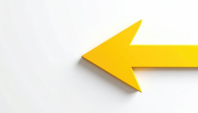 A bold yellow arrow points left against a stark white background