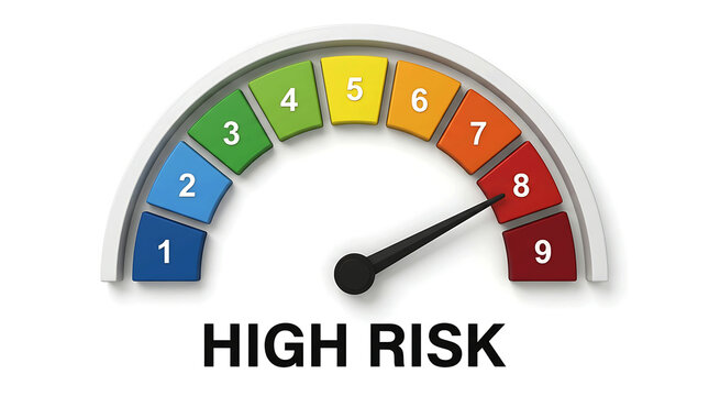 High risk level meter gauge scale isolated on white background