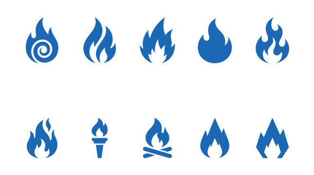 Collection of Blue Fire and Flame Icons.