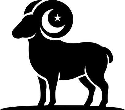 Stylized ram profile silhouette with moon and star horned animal silhouette astrology minimalist
