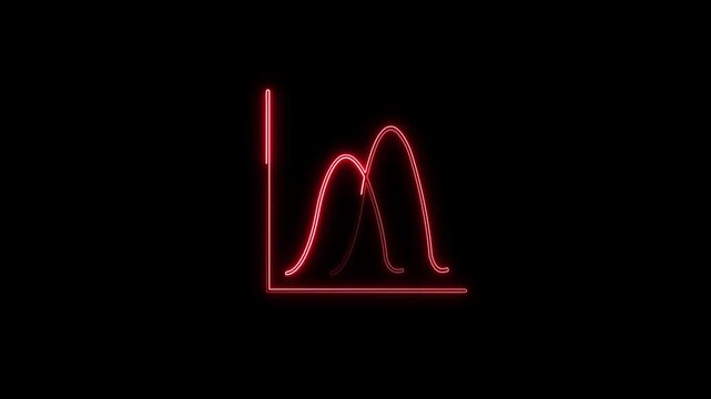 A glowing red neon graph displaying two overlapping bell curve waves on a black background, perfect for statistical distribution, data analysis, and scientific visuals.