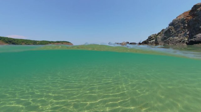 Clear Sea Water Split View at Silistar Beach in Bulgaria