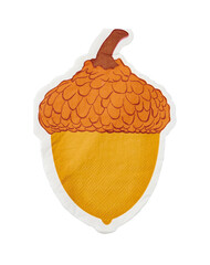 Acorn shaped paper napkin with orange and mustard design isolated on white background © sawa