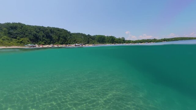 Clear Sea Water Split View at Silistar Beach in Bulgaria
