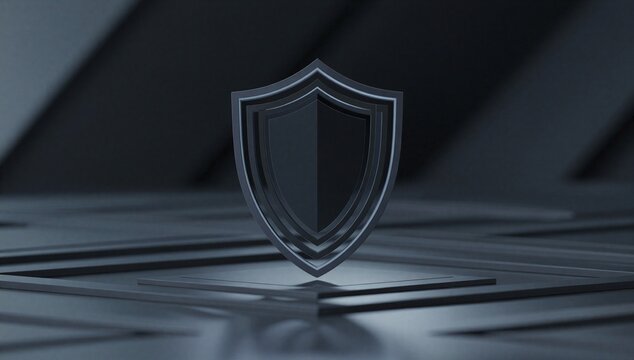 Dark shield icon on a sleek digital platform symbolizes ecommerce fraud prevention and secure transaction protection.