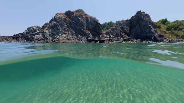 Clear Sea Water Split View at Silistar Beach in Bulgaria