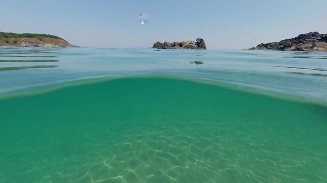 Clear Sea Water Split View at Silistar Beach in Bulgaria