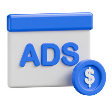 3D Ads and Money Icon for Digital Marketing and PPC